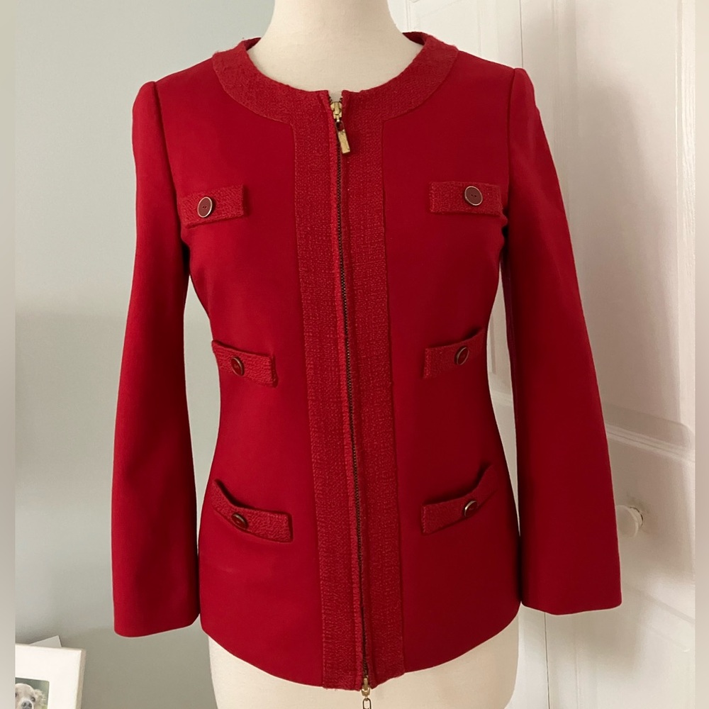 CORTEFIEL Women Red VTG Zip Up Jacket /Blazer Size Small